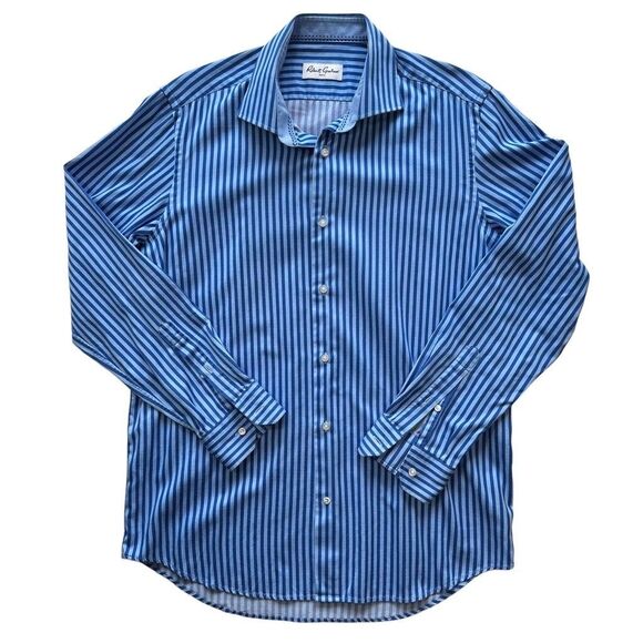 Robert Graham Long Sleeve Button Down Shirt Size 16.5 42 Blue Striped - Picture 14 of 14